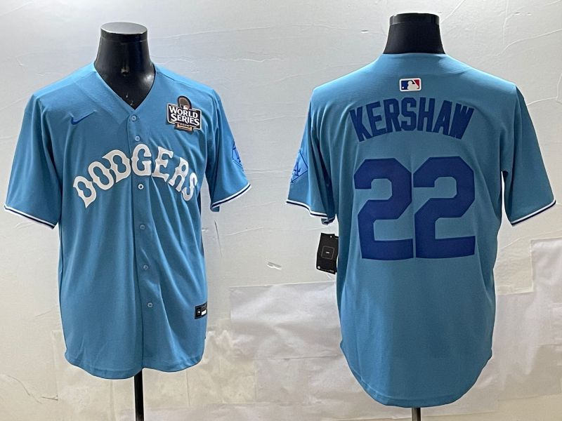 Men Los Angeles Dodgers #22 Kershaw Light Blue Joint Name 2025 Nike MLB Jersey style 17->los angeles dodgers->MLB Jersey